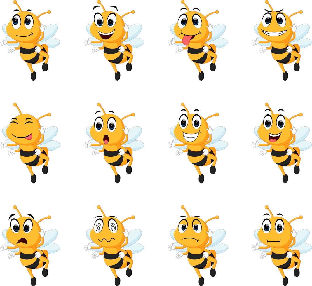 abeille avec différentes expressions faciales vecteur