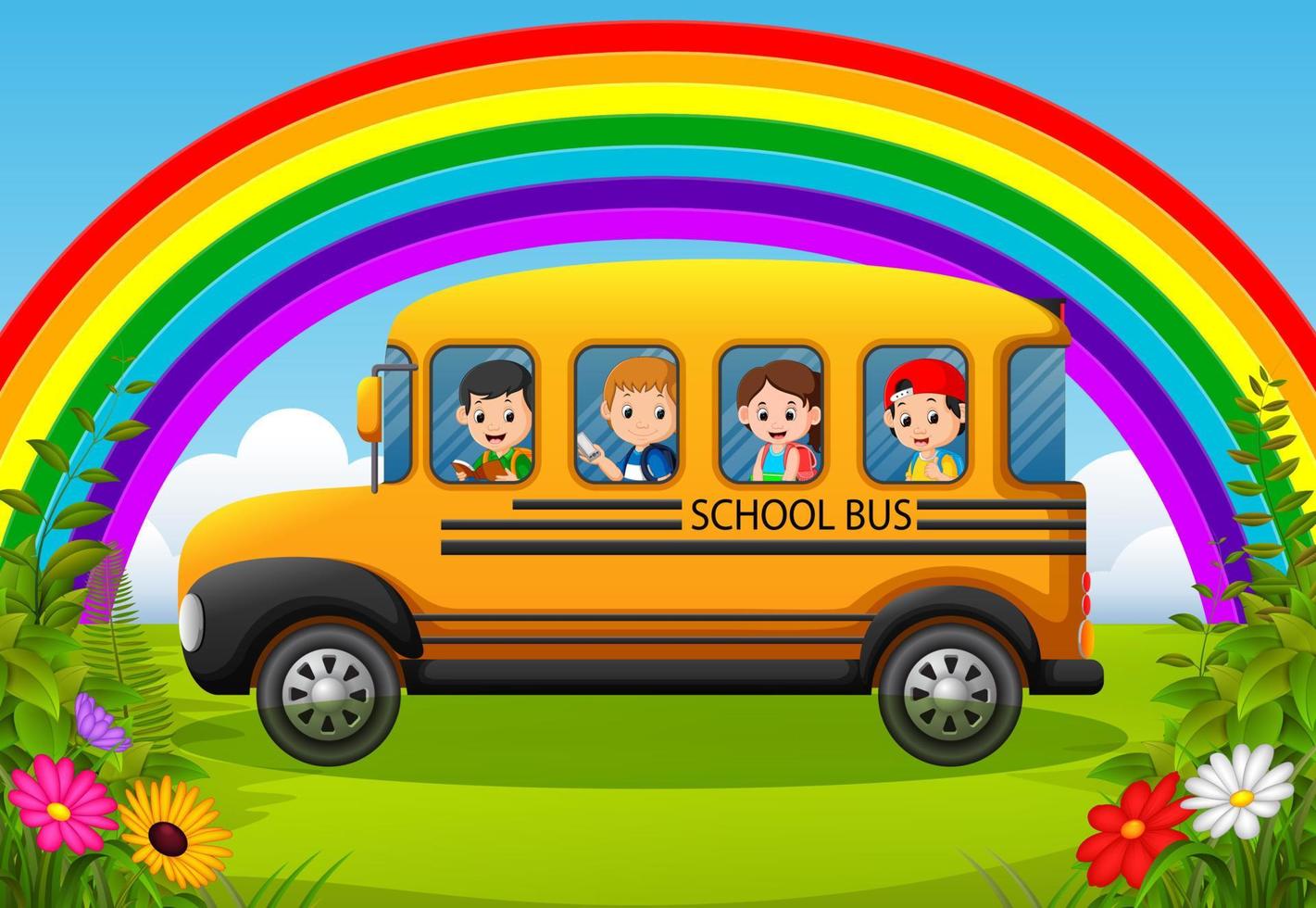 illustration des enfants d'un autobus scolaire vecteur