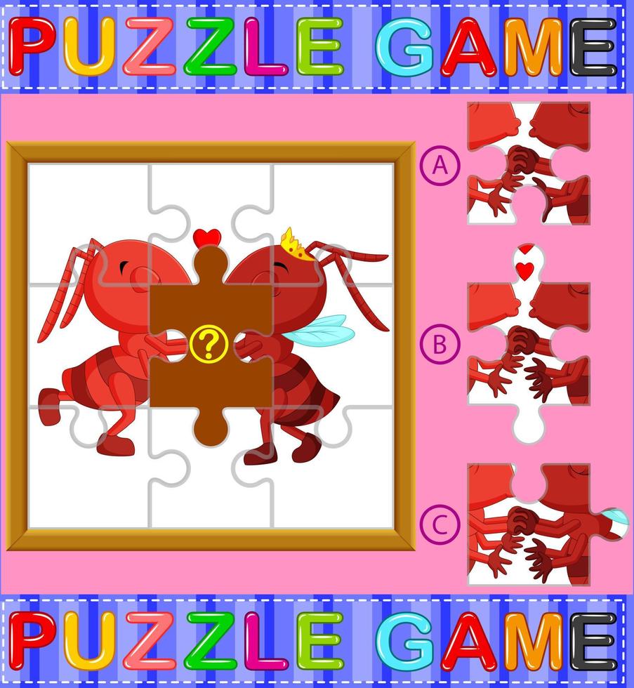 jeu éducatif de puzzle pour les enfants d'âge préscolaire avec fourmi vecteur