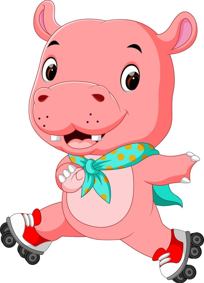 hippopotame mignon jouant des patins à roulettes vecteur