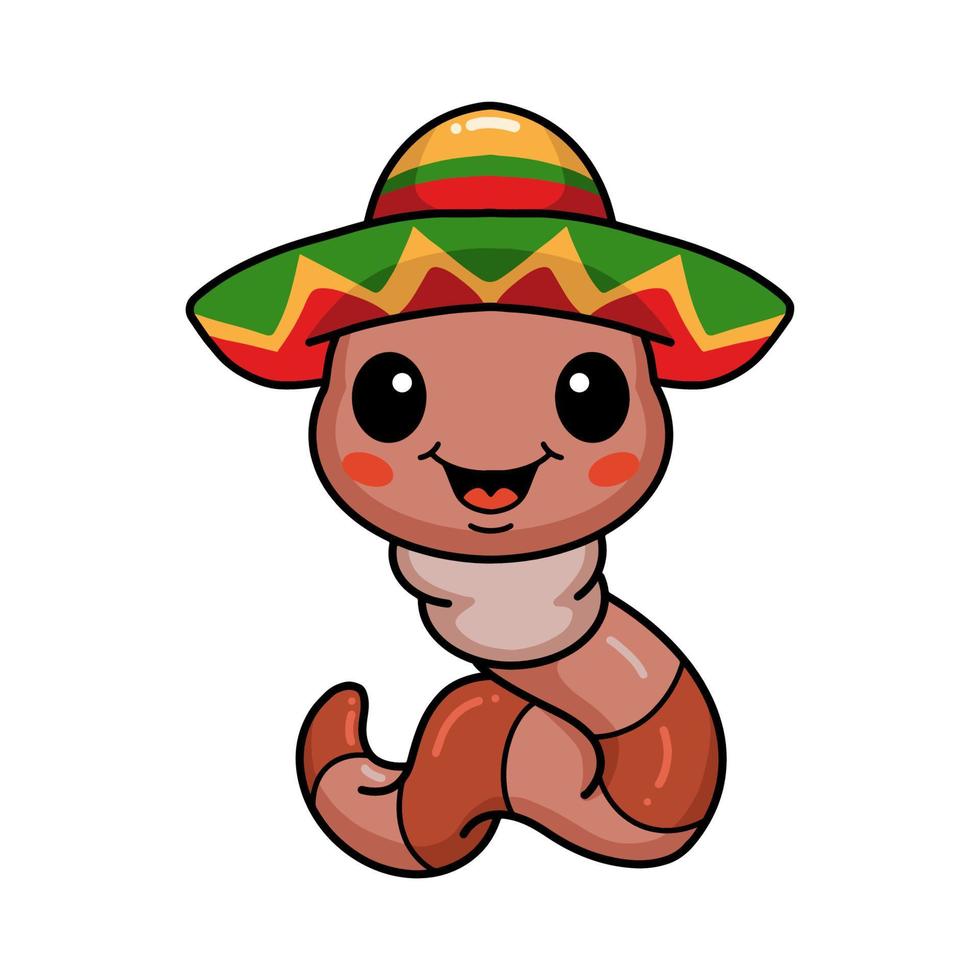 dessin animé mignon de ver de tequila portant un chapeau sombrero mexicain vecteur