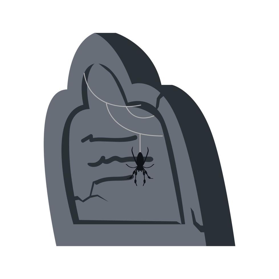 pierre tombale effrayante avec illustration vectorielle araignée. élément de décoration halloween isolé sur blanc. vecteur