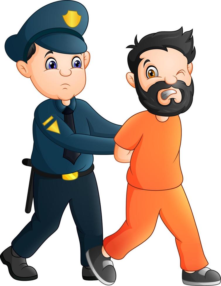 policier de dessin animé avec un prisonnier vecteur