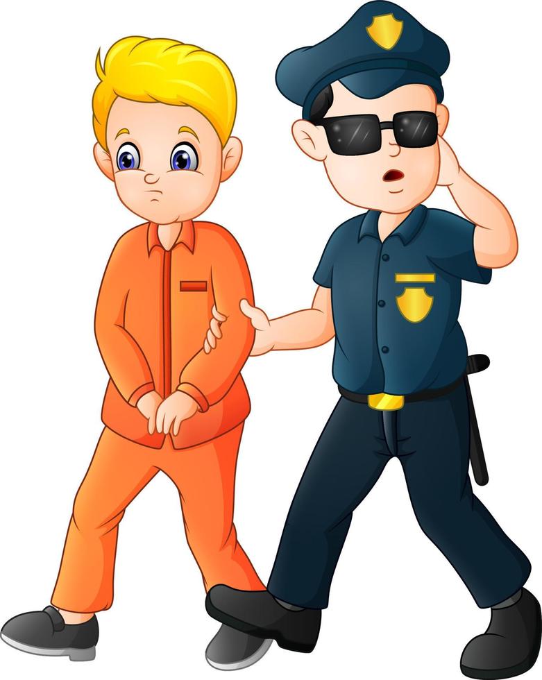 policier de dessin animé avec un prisonnier vecteur