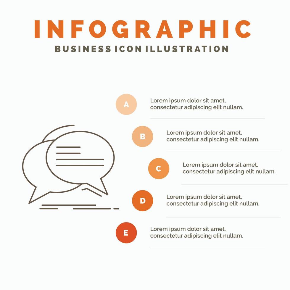 bulle. discuter. la communication. parole. parler du modèle d'infographie pour le site Web et la présentation. icône grise de ligne avec illustration vectorielle de style infographie orange vecteur