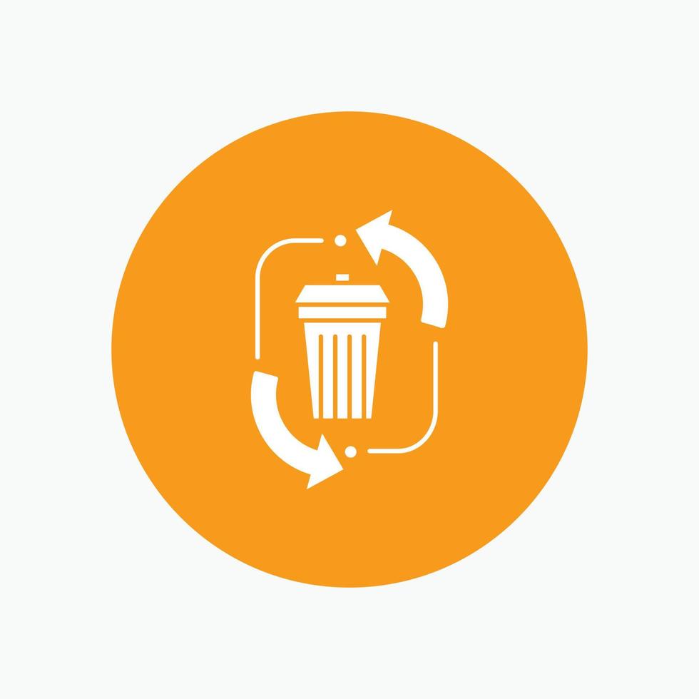 déchets. disposition. des ordures. la gestion. recycler l'icône de glyphe blanc en cercle. illustration de bouton de vecteur