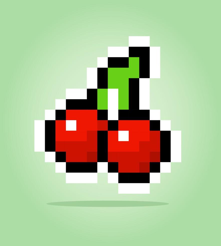 pixel 8 bits cerise. fruits pour les actifs de jeu en illustration vectorielle. vecteur