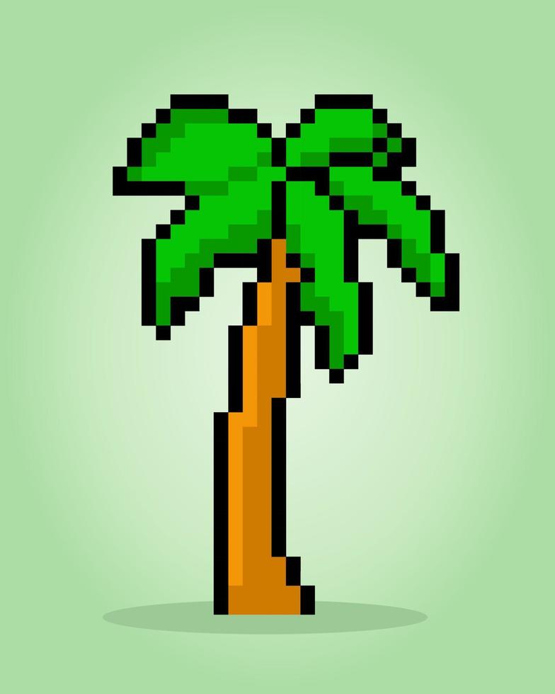 Cocotier 8 bits pixels. arbre de plage pour les actifs de jeu en illustration vectorielle. vecteur