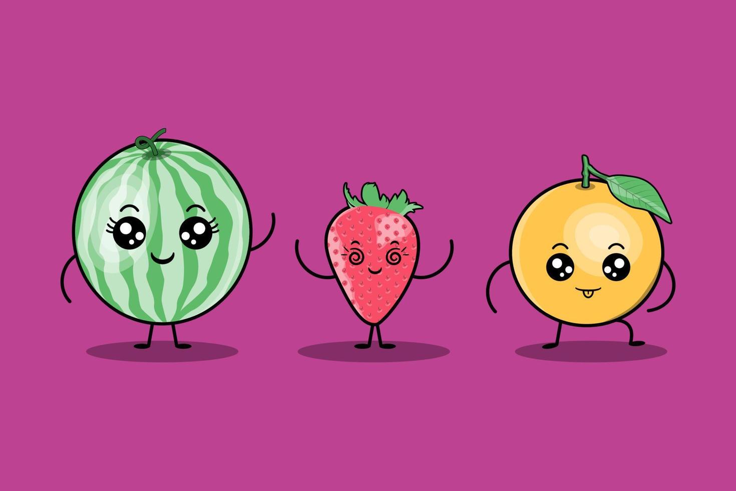 vecteur de personnages de dessins animés de fruits kawaii coloré mignon serti de nombreuses expressions