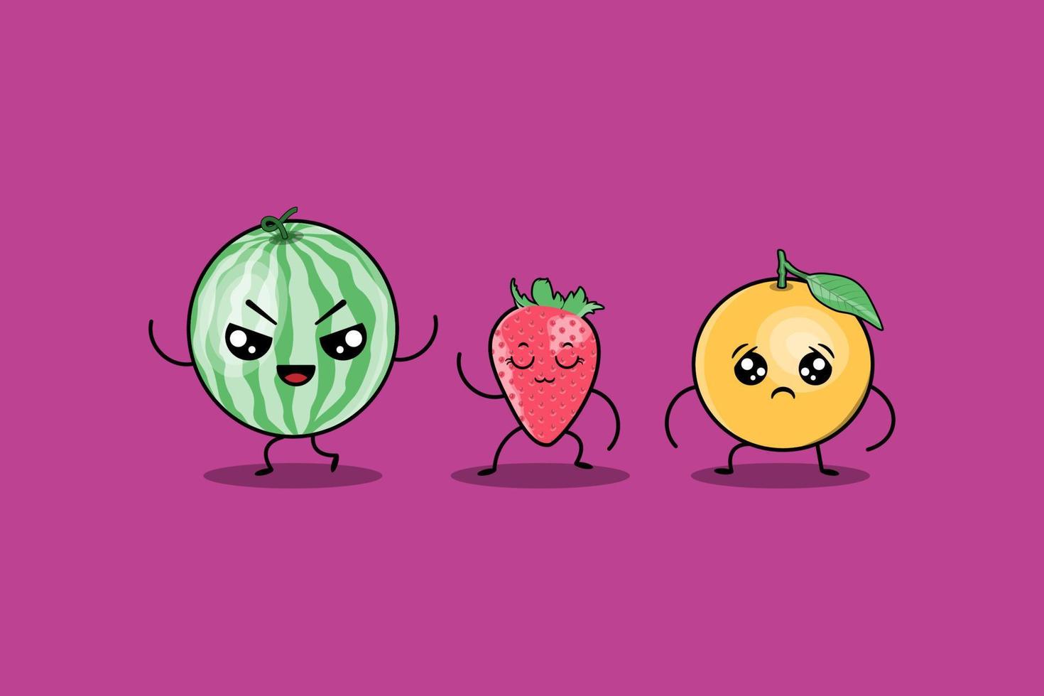 vecteur de personnages de dessins animés de fruits kawaii coloré mignon serti de nombreuses expressions