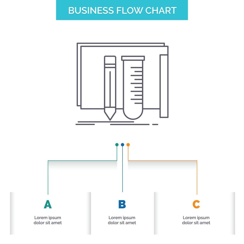 construire. équipement. fabuleux. laboratoire. outils de conception d'organigramme d'entreprise en 3 étapes. icône de ligne pour le modèle d'arrière-plan de présentation place pour le texte vecteur