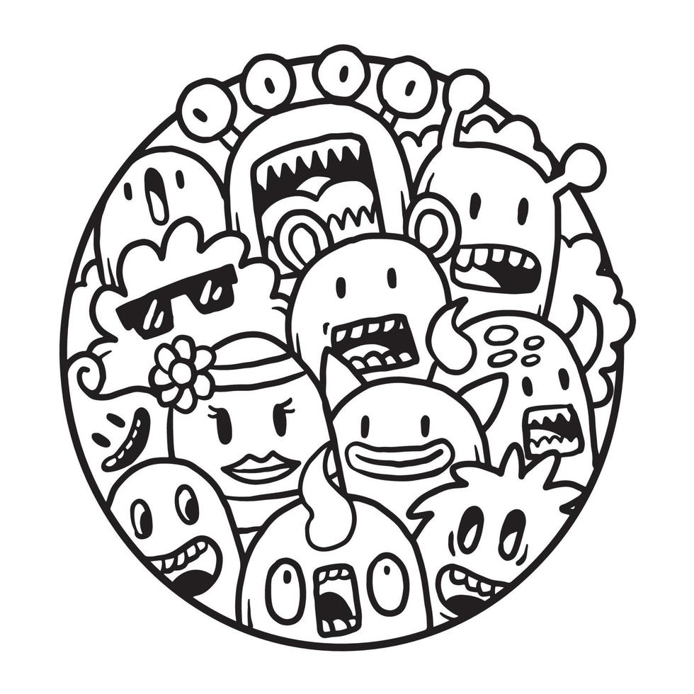 mignon monstre doodle en cercle vecteur