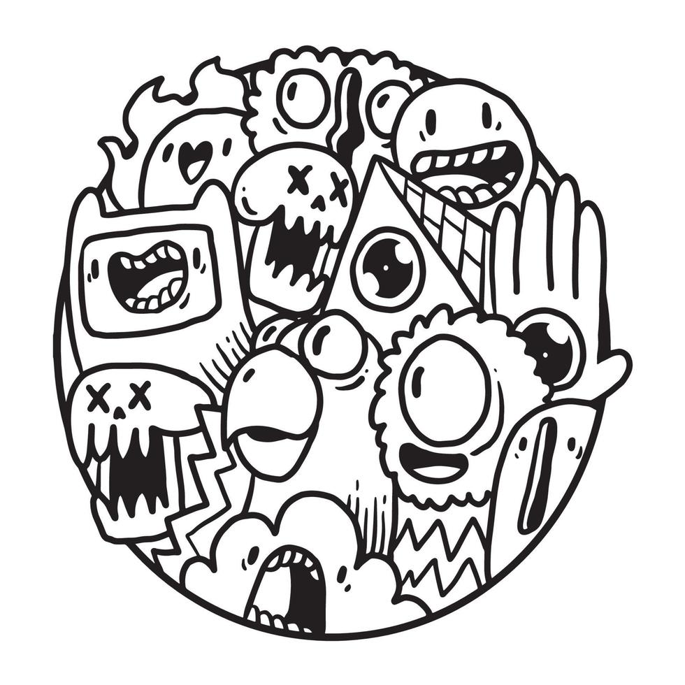 mignon monstre doodle en cercle vecteur