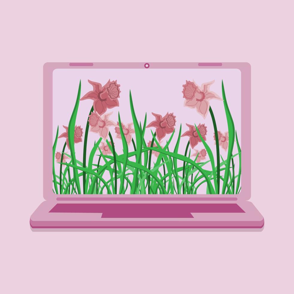 conception d'ordinateur portable dégradé violet avec papier peint à fleurs vecteur