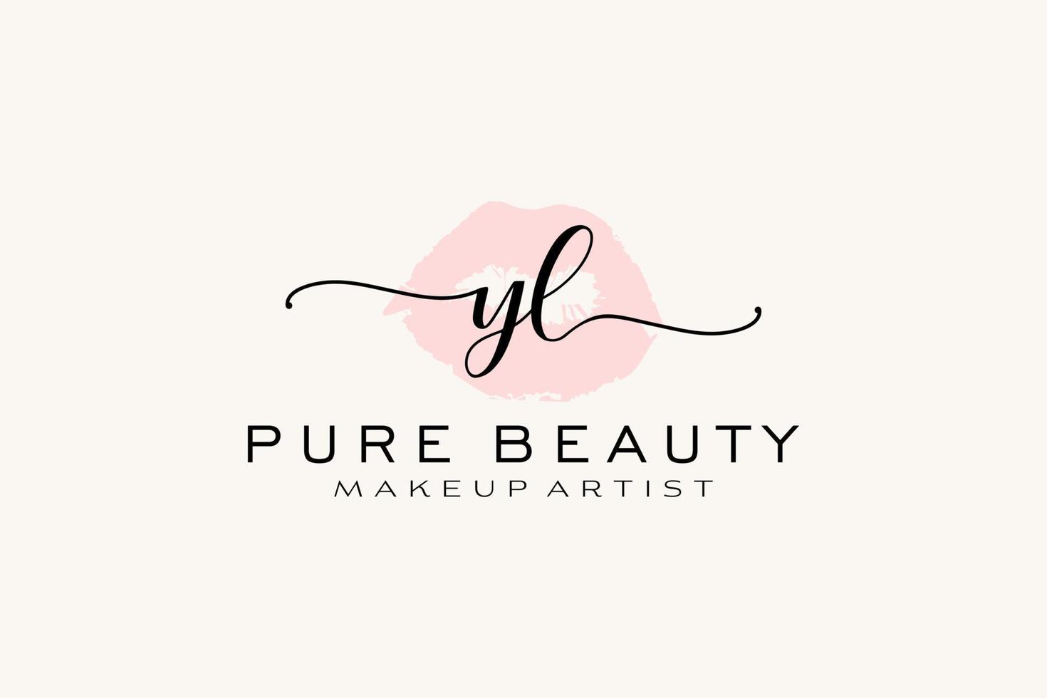création initiale de logo préfabriqué pour les lèvres aquarelles yl, logo pour la marque d'entreprise de maquilleur, création de logo de boutique de beauté blush, logo de calligraphie avec modèle créatif. vecteur