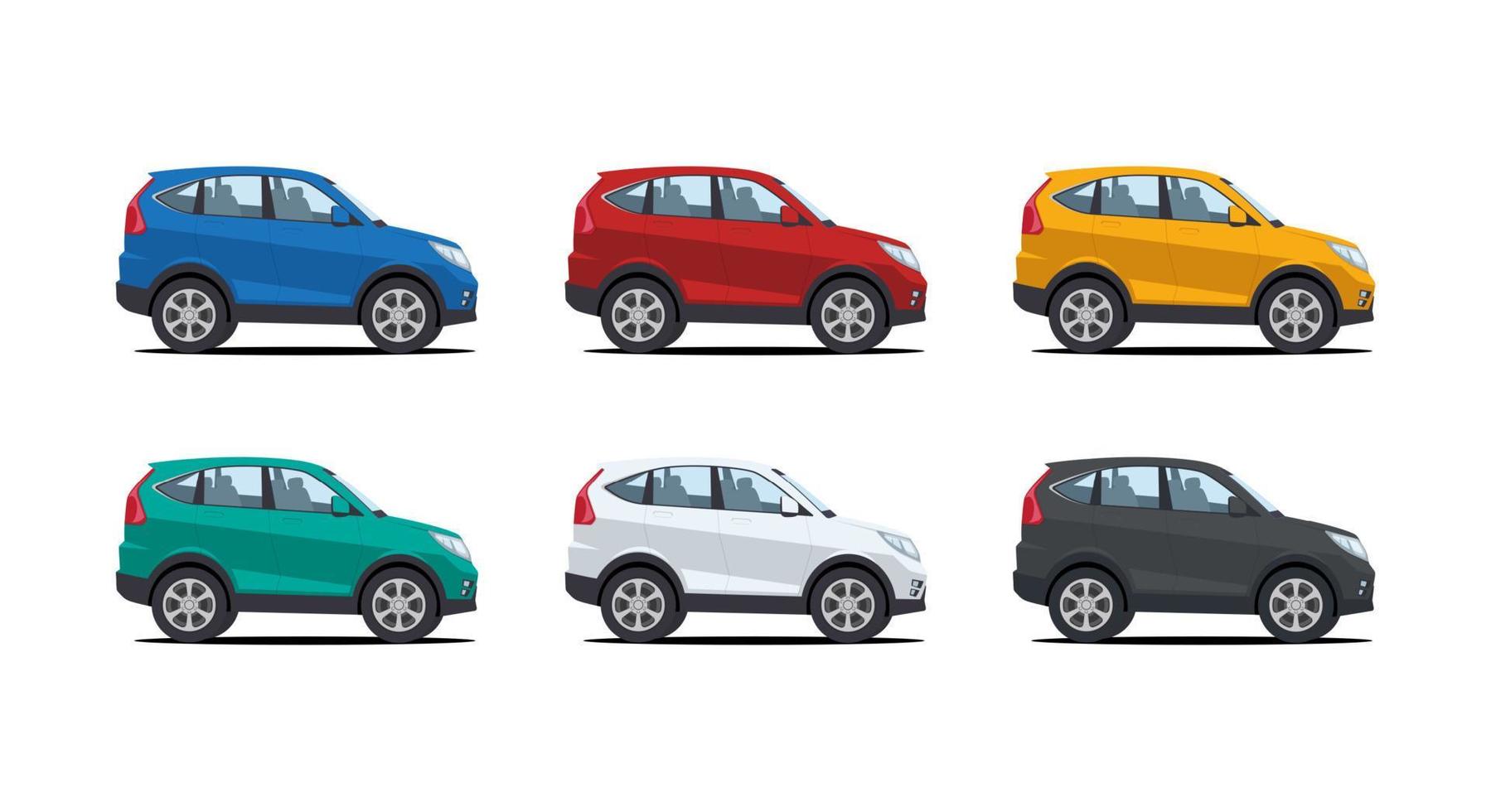 ensemble de voiture de dessin animé suv dans diverses illustrations vectorielles de couleur vecteur