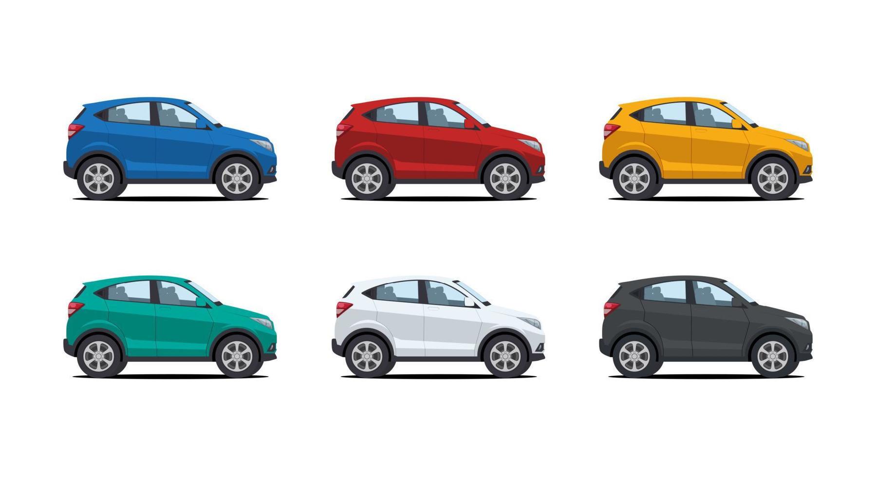 ensemble de voiture de dessin animé suv dans diverses illustrations vectorielles de couleur vecteur