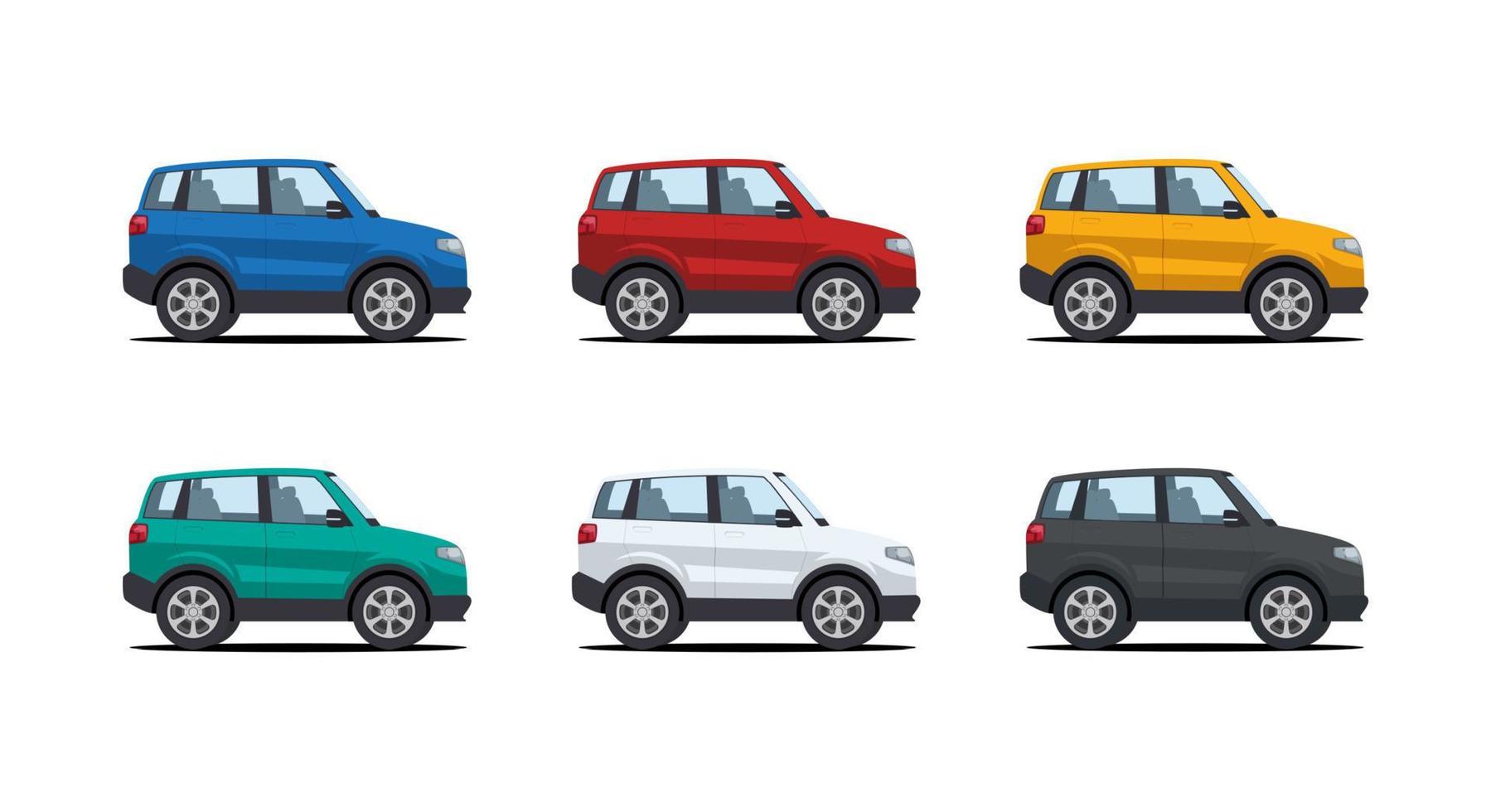 ensemble de voiture de dessin animé suv dans diverses illustrations vectorielles de couleur vecteur