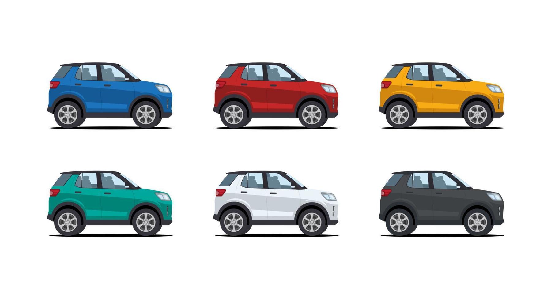 ensemble de voiture de dessin animé suv dans diverses illustrations vectorielles de couleur vecteur