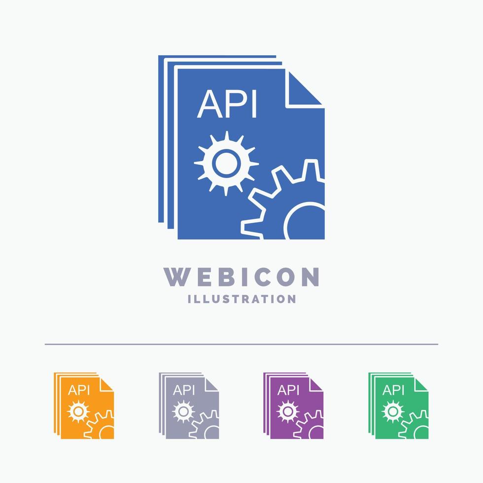 API. application. codage. développeur. logiciel modèle d'icône web glyphe 5 couleurs isolé sur blanc. illustration vectorielle vecteur