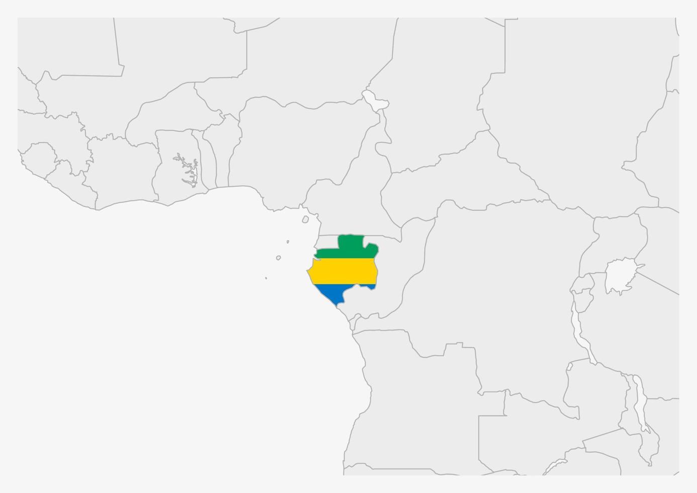 carte du gabon mise en évidence dans les couleurs du drapeau du gabon vecteur