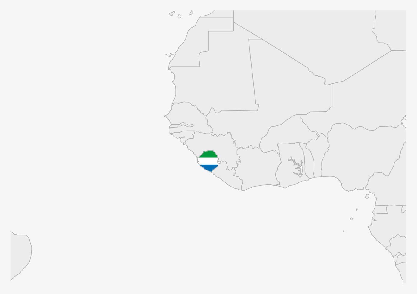 carte de la sierra leone mise en évidence dans les couleurs du drapeau de la sierra leone vecteur