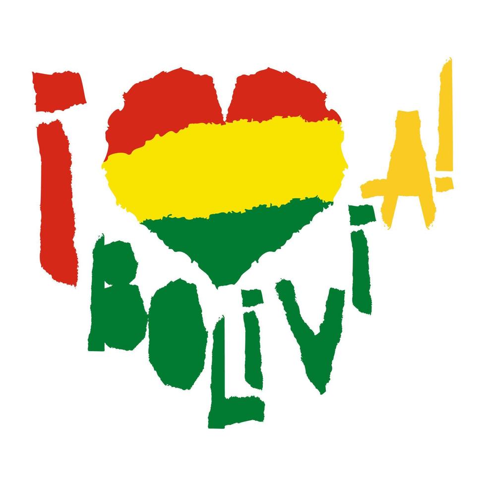 aime la bolivie, l'amérique. drapeau national vintage en silhouette de style de texture grunge papier déchiré coeur. fond de la fête de l'indépendance. bonne idée pour badge rétro, bannière, conception graphique de t-shirt. vecteur