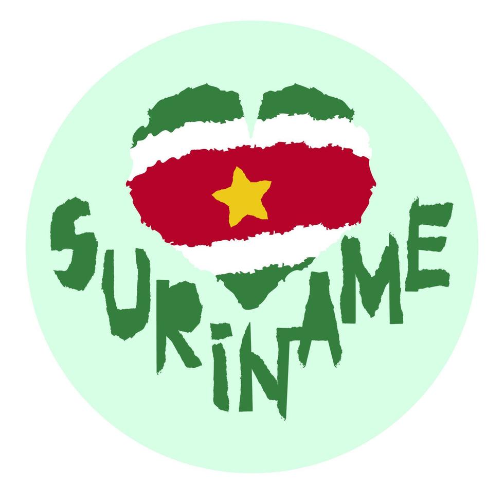 aime le suriname, l'amérique. drapeau national vintage en silhouette de style de texture grunge papier déchiré coeur. fond de la fête de l'indépendance. bonne idée pour badge rétro, bannière, conception graphique de t-shirt. vecteur