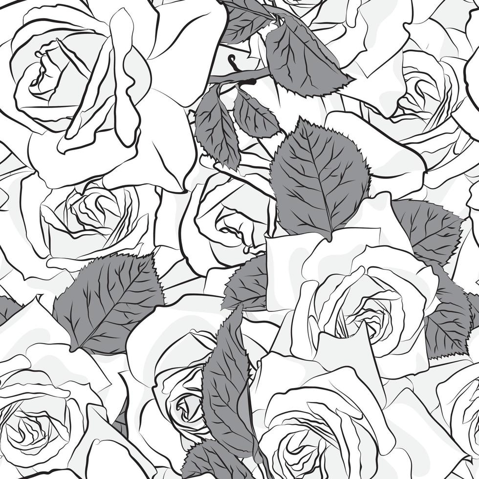 belle fleur rose noire, grise et blanche, modèle sans couture. silhouette dessinée à la main botanique. couleur de stylisation plate vecteur