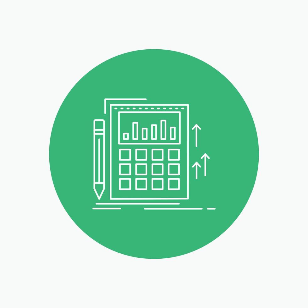 comptabilité. Audit. bancaire. calcul. icône de la ligne blanche de la calculatrice en arrière-plan du cercle. illustration d'icône vectorielle vecteur