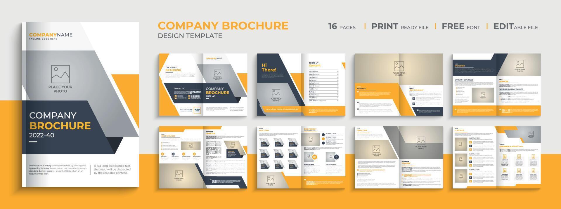 Modèle de brochure de profil d'entreprise de 16 pages avec mise en page de conception de brochure d'entreprise minimaliste vecteur
