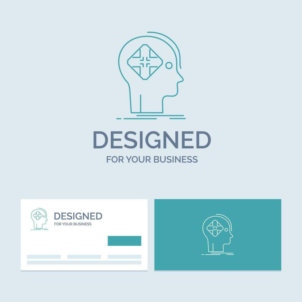 Avancée. cybernétique. avenir. Humain. symbole d'icône de ligne de logo d'entreprise d'esprit pour votre entreprise. cartes de visite turquoise avec modèle de logo de marque vecteur