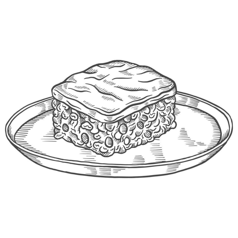 tarte aux bergers cuisine britannique ou anglaise cuisine alimentaire doodle isolé croquis dessiné à la main avec style de contour vecteur