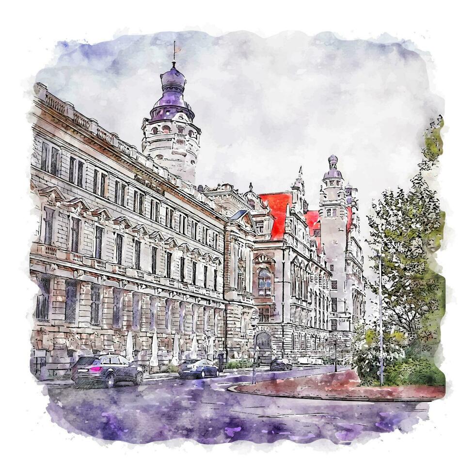 leipzig allemagne croquis aquarelle illustration dessinée à la main vecteur