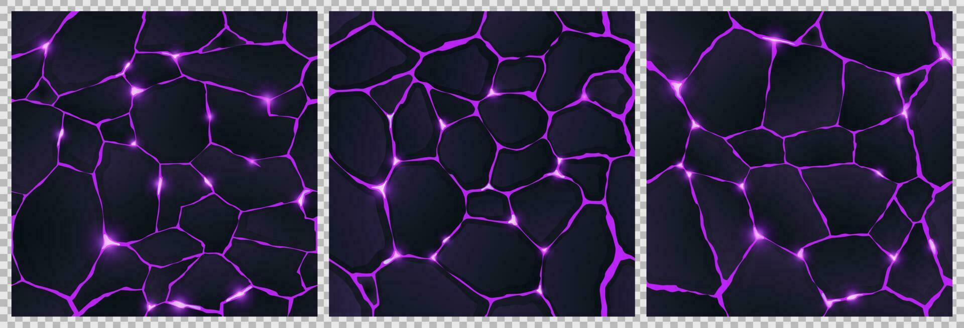surface du sol fissurée avec une lueur magique violette vecteur