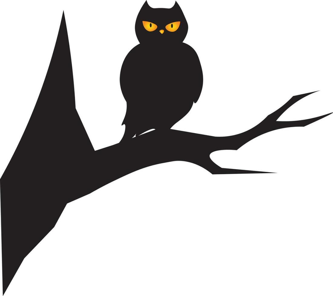 illustration vectorielle noir et blanc. silhouette d'arbre et un hibou sur une branche. vecteur
