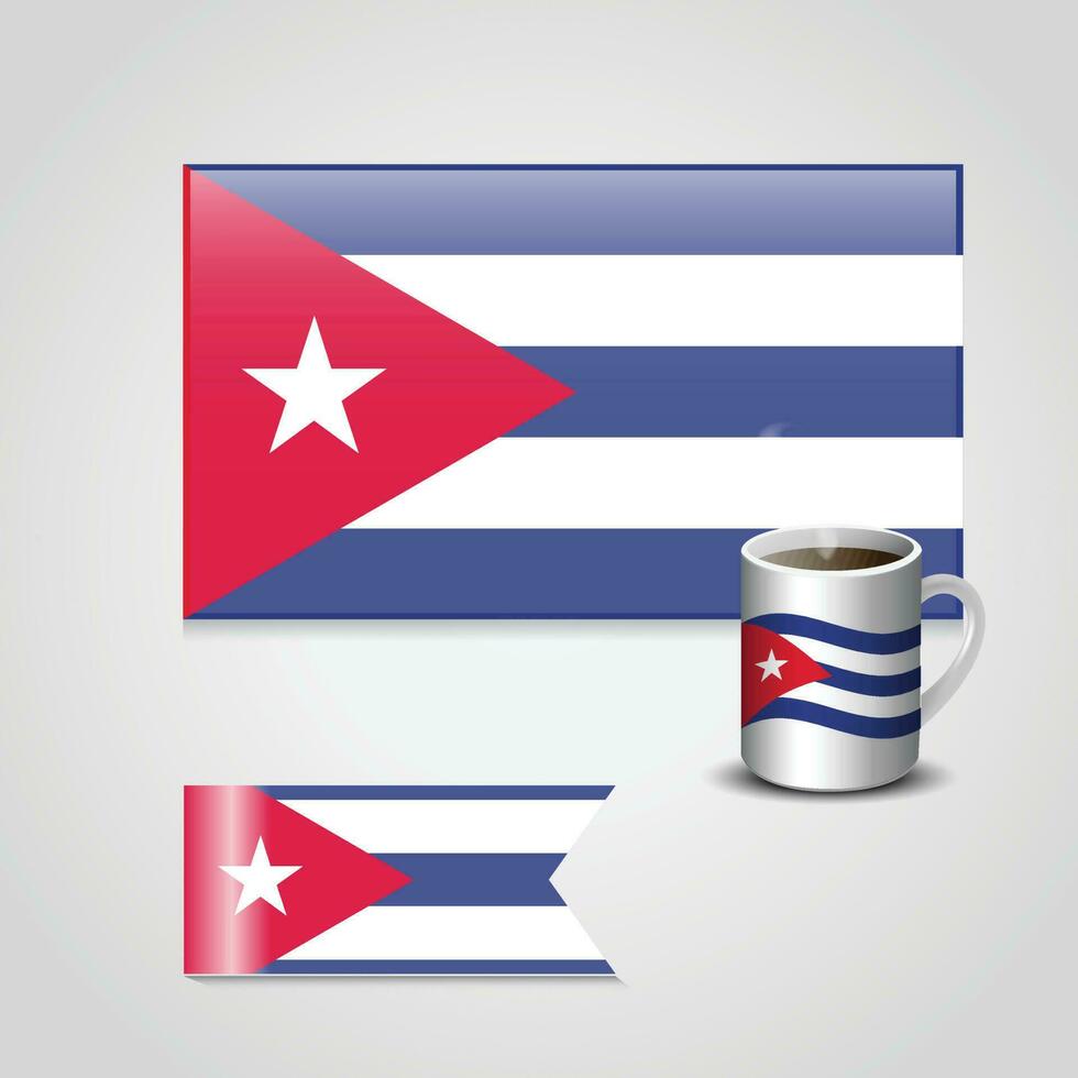 drapeau cuba imprimé sur une tasse à café et un petit drapeau vecteur