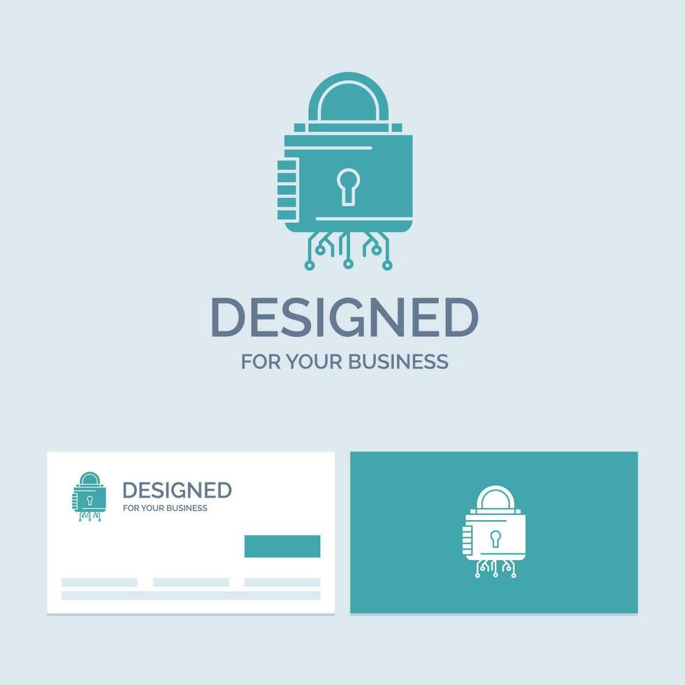 Sécurité. cybernétique. bloquer. protection. symbole d'icône de glyphe de logo d'entreprise sécurisé pour votre entreprise. cartes de visite turquoise avec modèle de logo de marque. vecteur