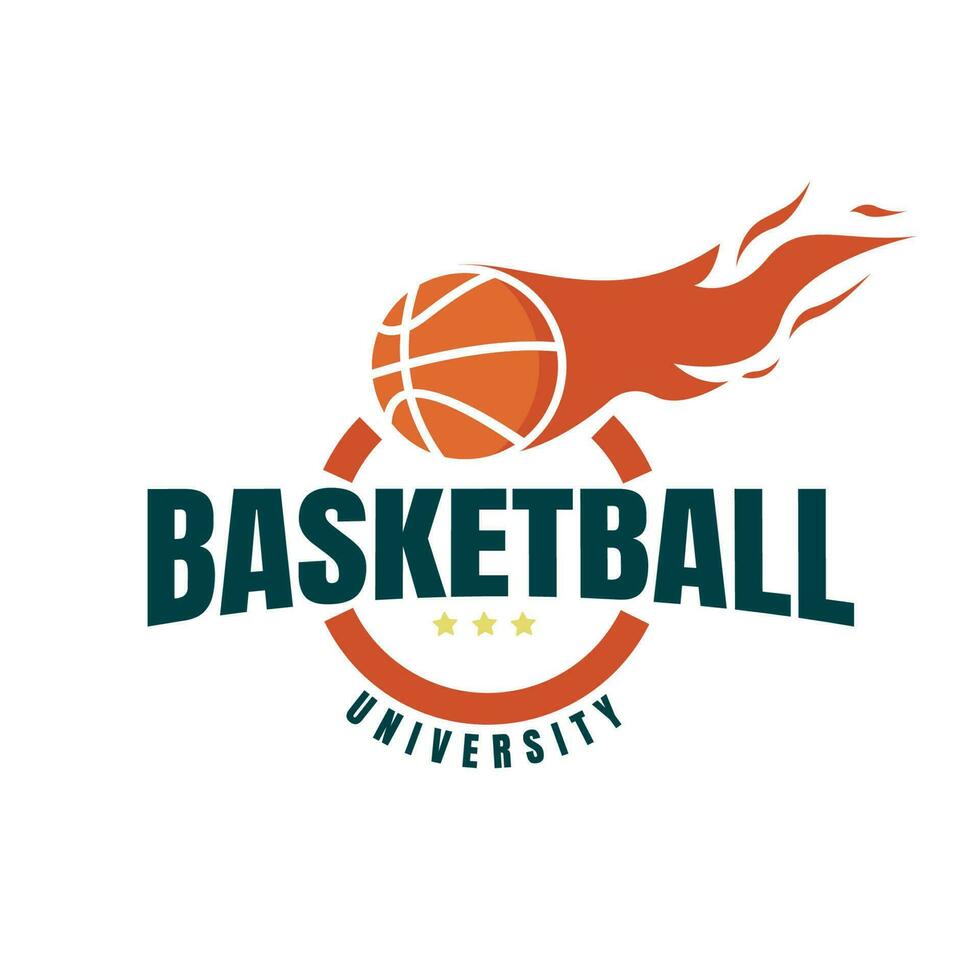 illustration vectorielle du logo de l'université du tournoi de basket-ball sur le feu vecteur