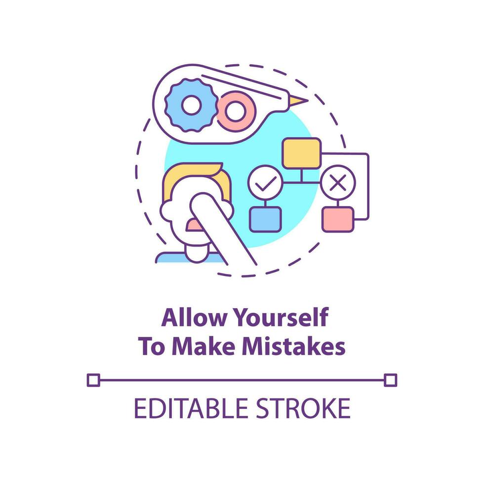 permettez-vous de faire des erreurs concept icône. stratégie d'auto-soins idée abstraite illustration de la ligne mince. peur de l'échec. dessin de contour isolé. trait modifiable. vecteur