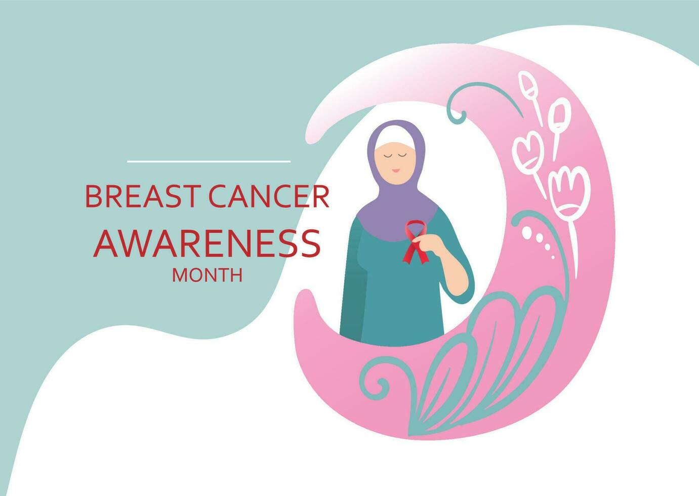 infographie de sensibilisation au cancer du sein avec caractère musulman, illustration vectorielle. modèle de mise en page. soins de santé et informations médicales vecteur