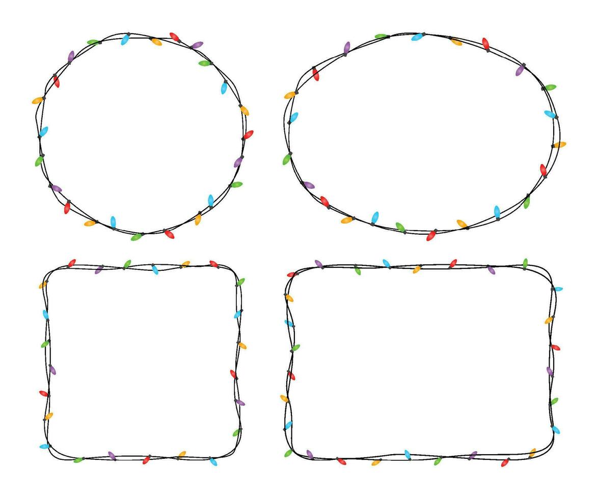 lumières de noël et bordure de chaîne isolées sur fond blanc. cadre de lumières de noël avec un espace pour le texte. vecteur