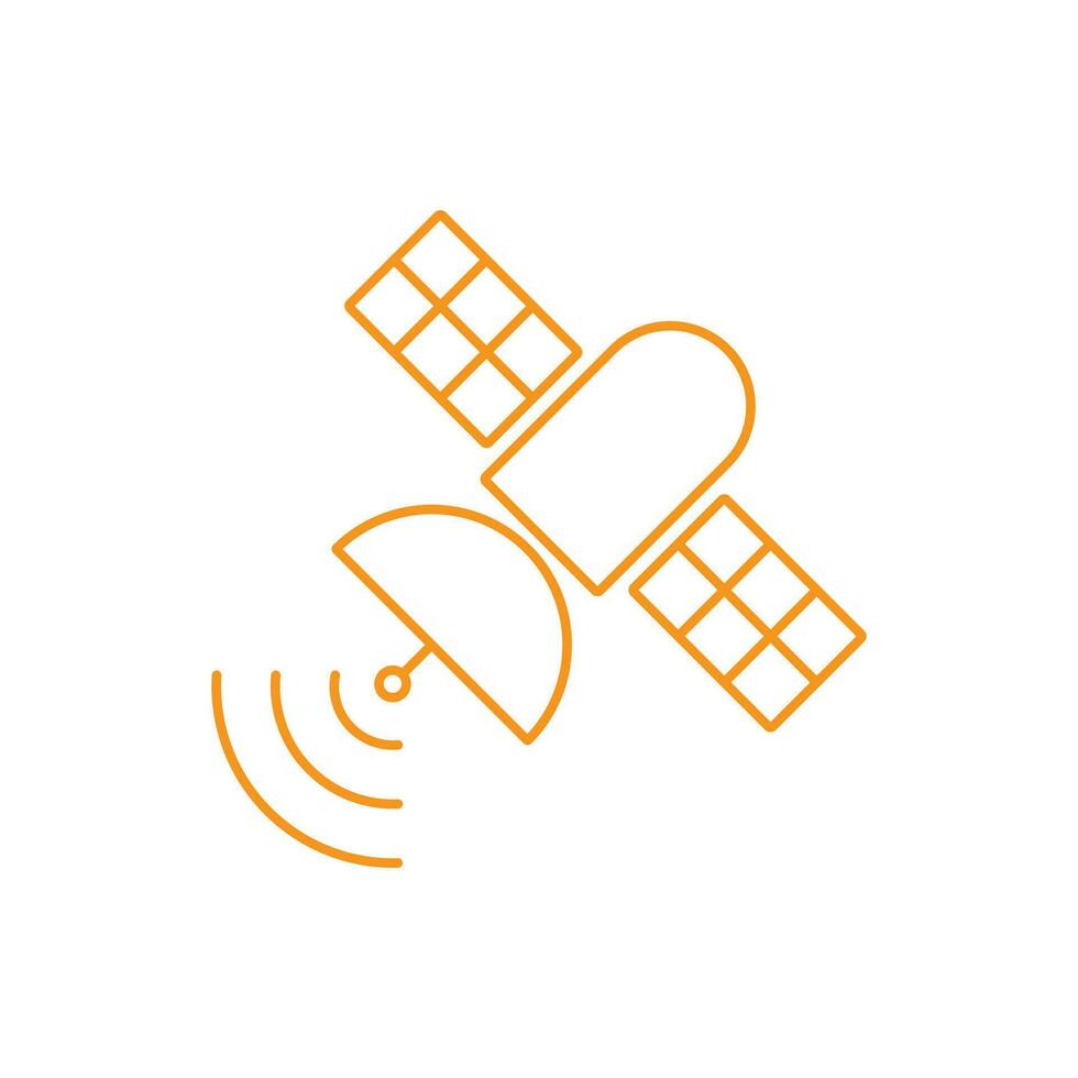 eps10 satellite artificiel vecteur orange en orbite autour de l'icône de la terre isolé sur fond blanc. diffuser le contour dans un style moderne simple et plat pour la conception de votre site Web, votre logo et votre application mobile