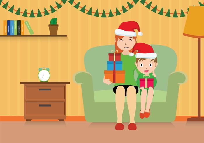 Illustration maman et enfant gratuite pour Noël vecteur