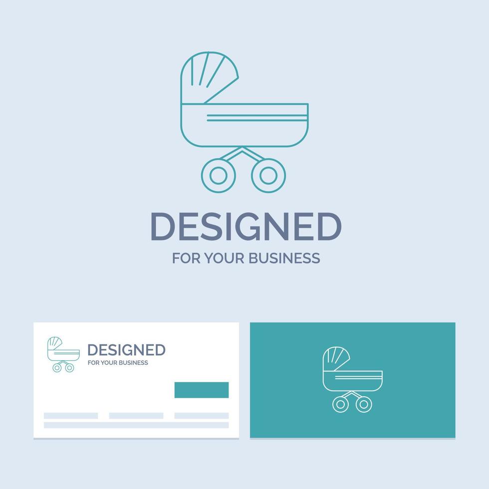 chariot. bébé. des gamins. pousser. symbole d'icône de ligne de logo d'entreprise de poussette pour votre entreprise. cartes de visite turquoise avec modèle de logo de marque vecteur