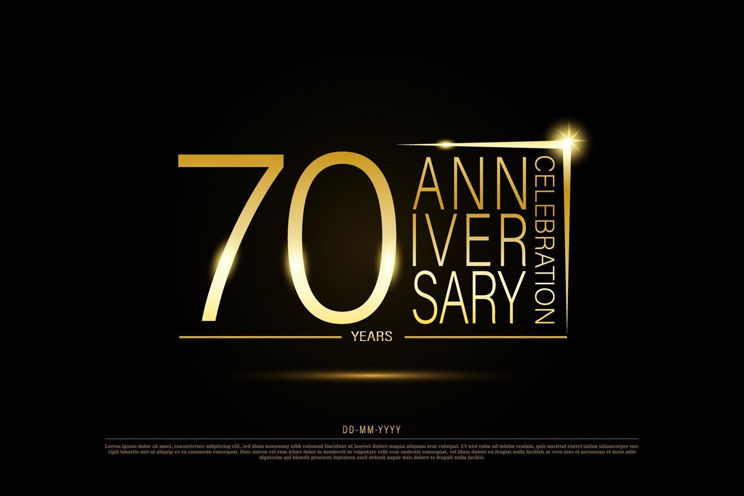 70 ans d'or anniversaire logo or sur fond noir, création vectorielle pour la célébration vecteur