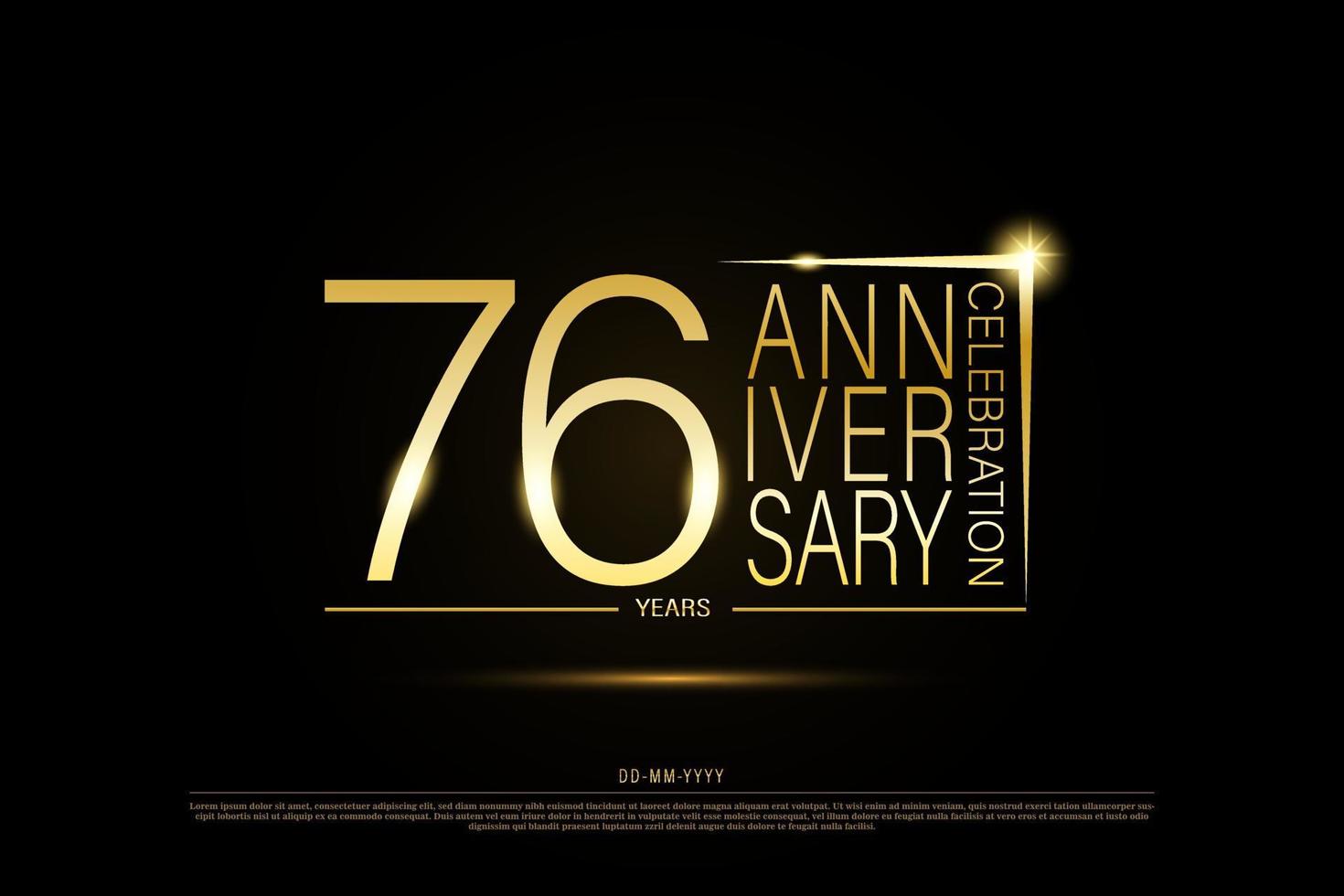 76 ans d'or anniversaire logo or sur fond noir, création vectorielle pour la célébration vecteur