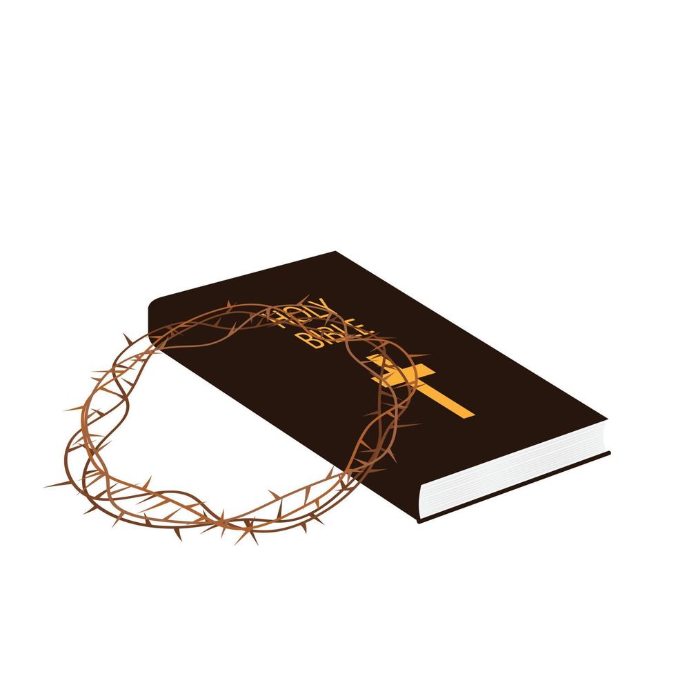 couronne d'épines couchée sur la sainte bible isolée sur fond blanc. illustration vectorielle. vecteur