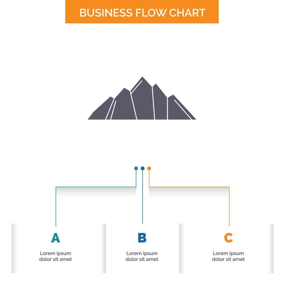 colline. paysage. la nature. Montagne. conception d'organigramme d'affaires de scène avec 3 étapes. icône de glyphe pour la place du modèle d'arrière-plan de présentation pour le texte. vecteur