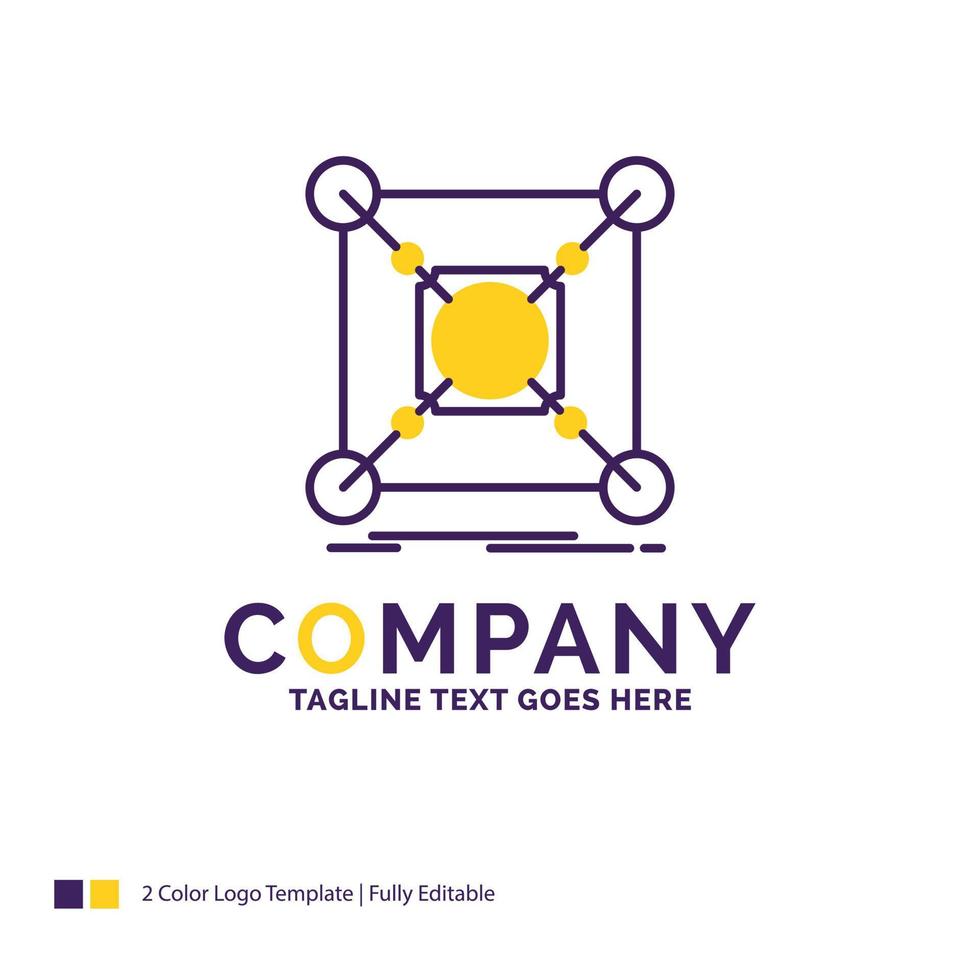 création de logo de nom de société pour la base. centre. lien. Les données. centre. conception de nom de marque violet et jaune avec place pour le slogan. modèle de logo créatif pour petites et grandes entreprises. vecteur